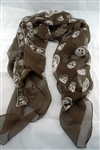 Silkaline skull scarf - Chocolate Brown with white skulls